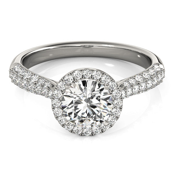 Halo Reverse Tapered Three Rows Pavé Round Engagement Ring - Elgrissy Diamonds