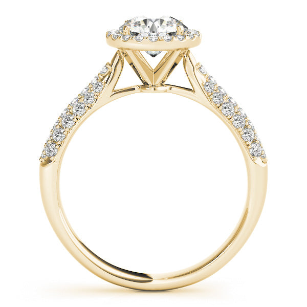Halo Reverse Tapered Three Rows Pavé Round Engagement Ring - Elgrissy Diamonds