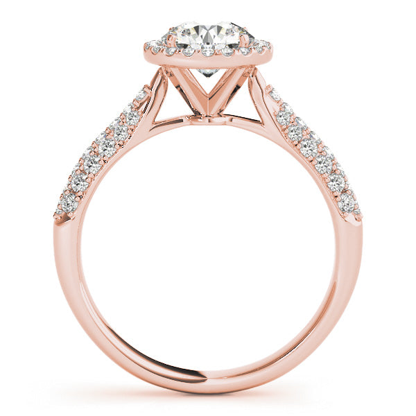 Halo Reverse Tapered Three Rows Pavé Round Engagement Ring - Elgrissy Diamonds