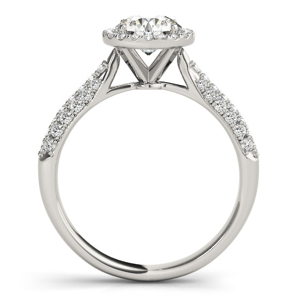 Halo Reverse Tapered Three Rows Pavé Round Engagement Ring - Elgrissy Diamonds
