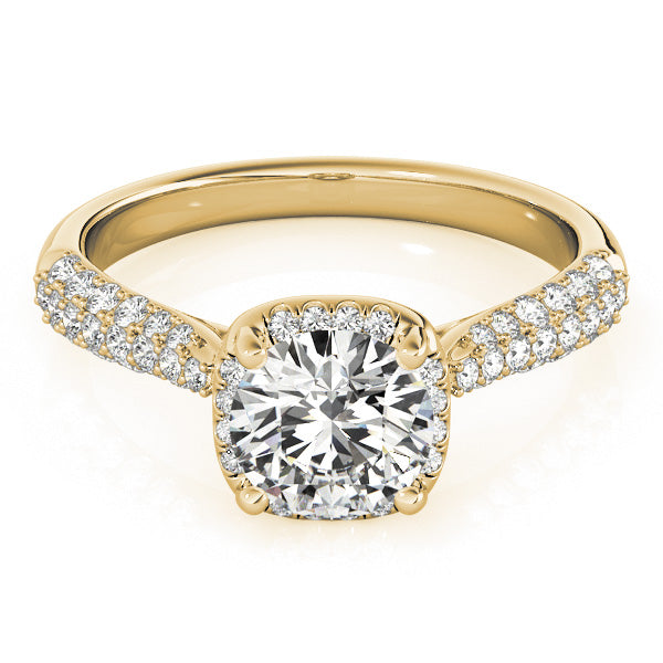 Four Prongs Single Halo Three Rows Pavé Round Engagement Ring - Elgrissy Diamonds