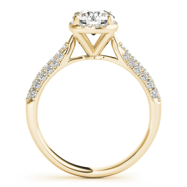 Four Prongs Single Halo Three Rows Pavé Round Engagement Ring - Elgrissy Diamonds