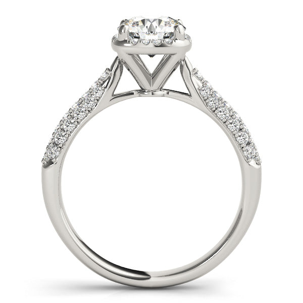 Four Prongs Single Halo Three Rows Pavé Round Engagement Ring - Elgrissy Diamonds