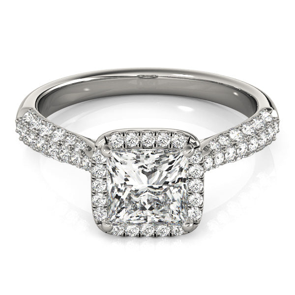 Three Rows Pavé Tapered Princess Cut Engagement Ring - Elgrissy Diamonds