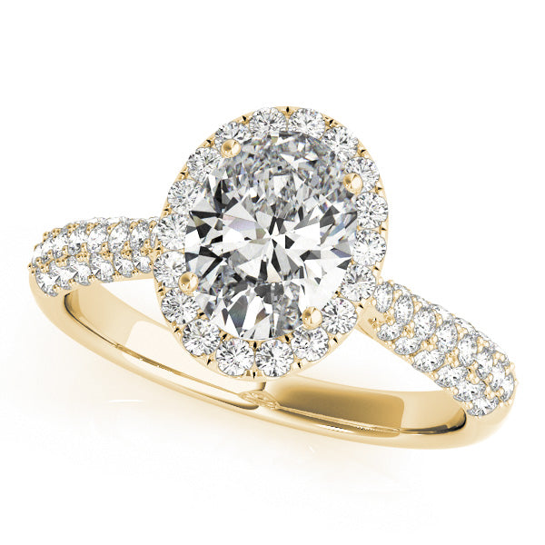 Tapered Three Rows Pavé Halo Oval Engagement Ring - Elgrissy Diamonds