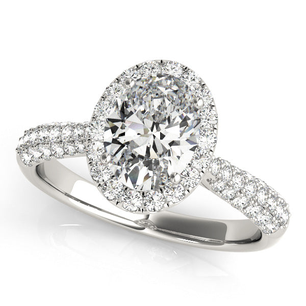 Tapered Three Rows Pavé Halo Oval Engagement Ring - Elgrissy Diamonds