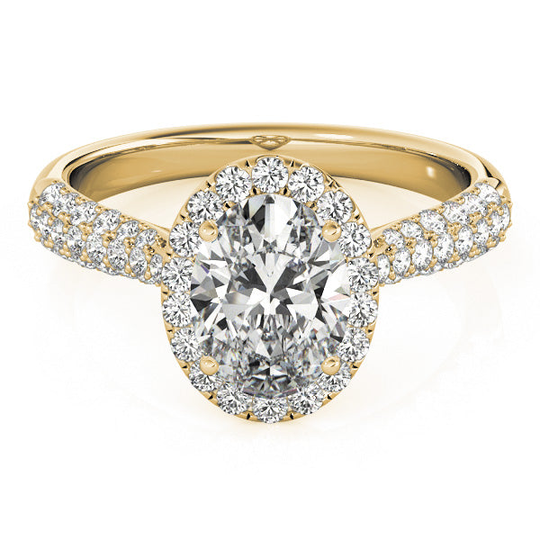 Tapered Three Rows Pavé Halo Oval Engagement Ring - Elgrissy Diamonds