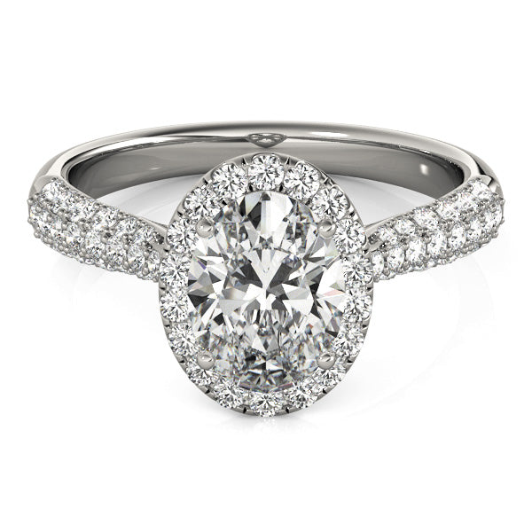 Tapered Three Rows Pavé Halo Oval Engagement Ring - Elgrissy Diamonds