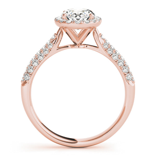 Tapered Three Rows Pavé Halo Oval Engagement Ring - Elgrissy Diamonds