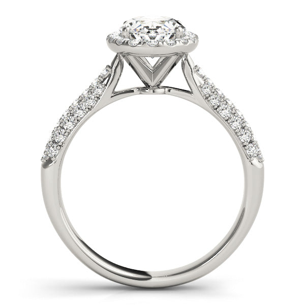 Tapered Three Rows Pavé Halo Oval Engagement Ring - Elgrissy Diamonds