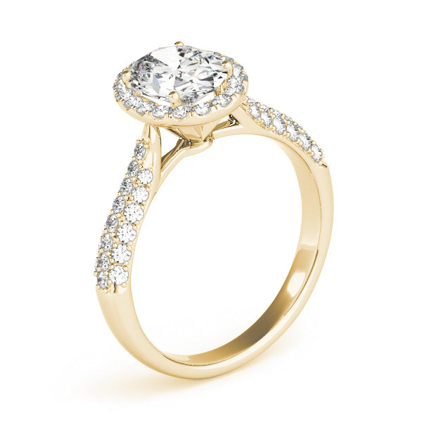 Tapered Three Rows Pavé Halo Oval Engagement Ring - Elgrissy Diamonds