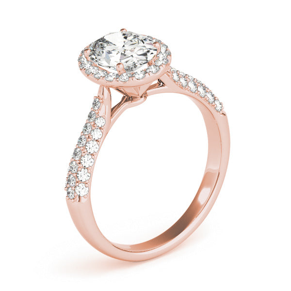 Tapered Three Rows Pavé Halo Oval Engagement Ring - Elgrissy Diamonds