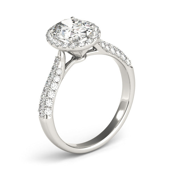 Tapered Three Rows Pavé Halo Oval Engagement Ring - Elgrissy Diamonds