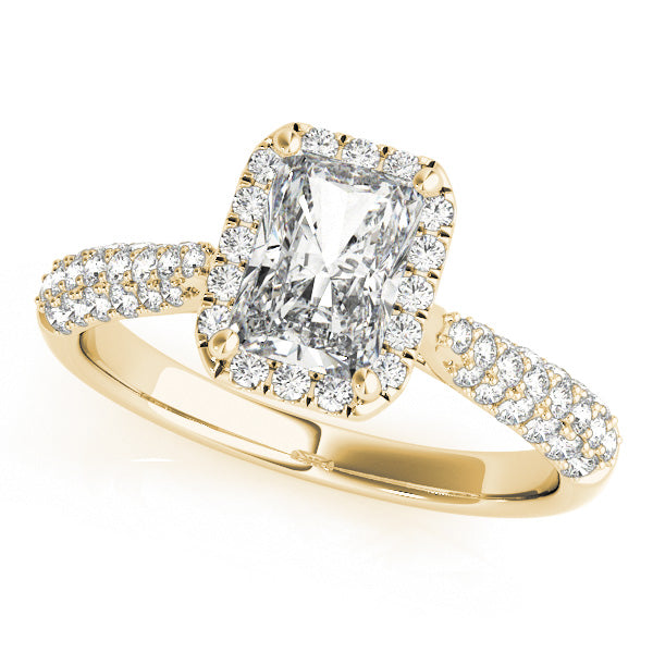 Three Rows Pavé Tapered Halo Emerald Cut Engagement Ring - Elgrissy Diamonds