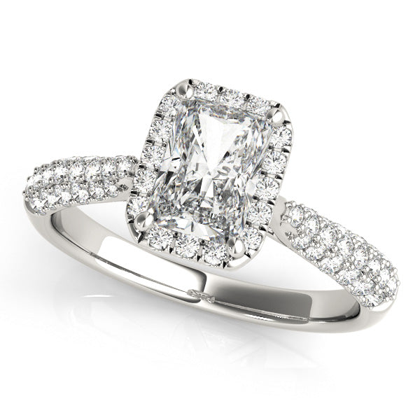Three Rows Pavé Tapered Halo Emerald Cut Engagement Ring - Elgrissy Diamonds