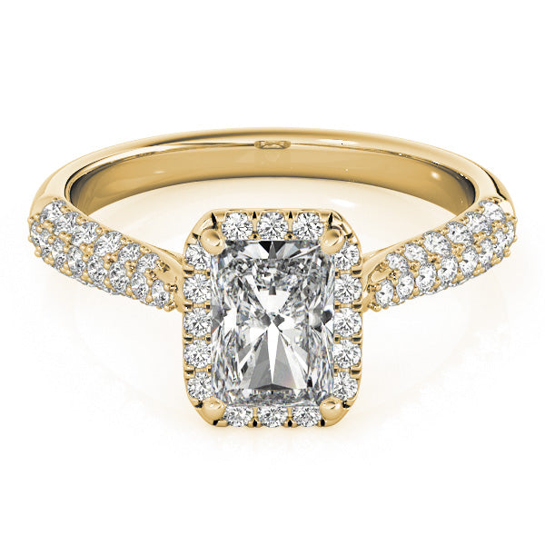 Three Rows Pavé Tapered Halo Emerald Cut Engagement Ring - Elgrissy Diamonds
