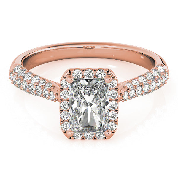 Three Rows Pavé Tapered Halo Emerald Cut Engagement Ring - Elgrissy Diamonds