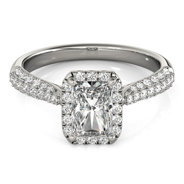 Three Rows Pavé Tapered Halo Emerald Cut Engagement Ring - Elgrissy Diamonds