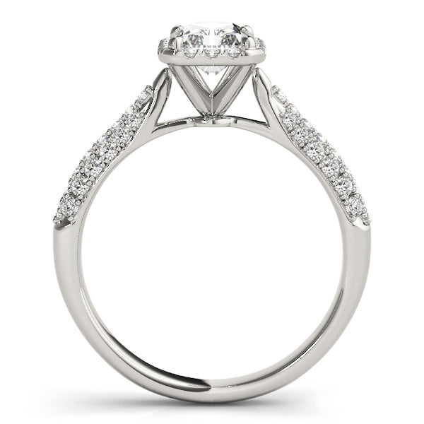 Three Rows Pavé Tapered Halo Emerald Cut Engagement Ring - Elgrissy Diamonds