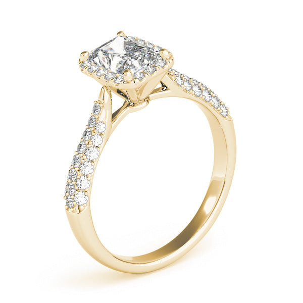 Three Rows Pavé Tapered Halo Emerald Cut Engagement Ring - Elgrissy Diamonds