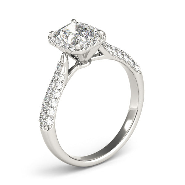 Three Rows Pavé Tapered Halo Emerald Cut Engagement Ring - Elgrissy Diamonds