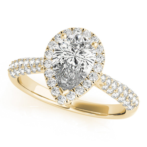 Three Rows Pavé Tapered Halo Pear Shape Engagement Ring - Elgrissy Diamonds