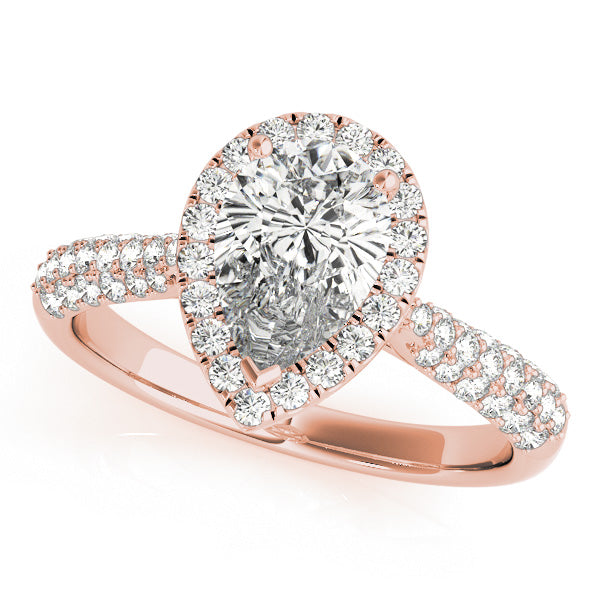 Three Rows Pavé Tapered Halo Pear Shape Engagement Ring - Elgrissy Diamonds