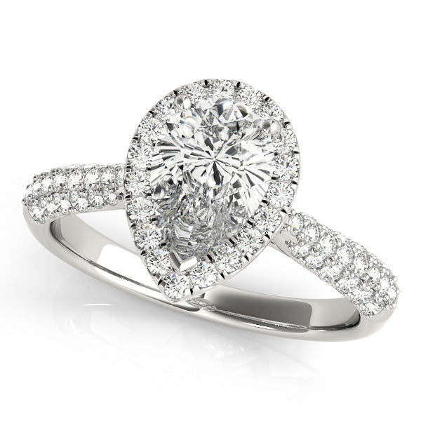 Three Rows Pavé Tapered Halo Pear Shape Engagement Ring - Elgrissy Diamonds