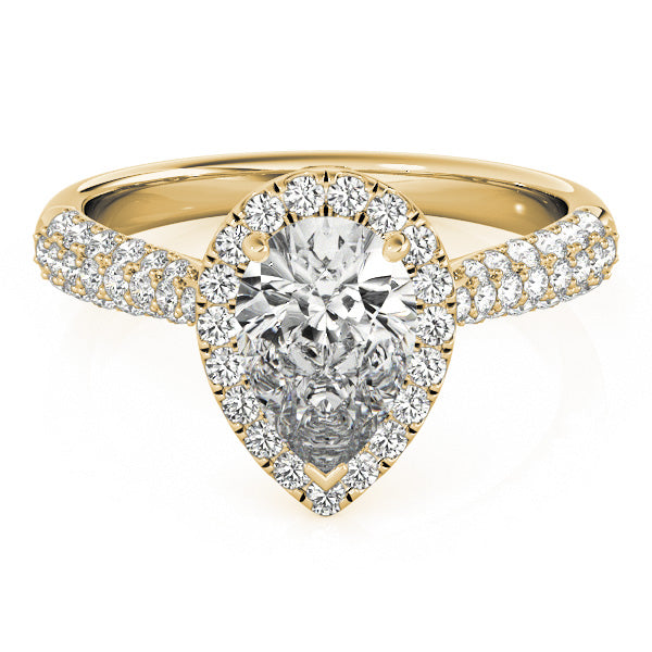 Three Rows Pavé Tapered Halo Pear Shape Engagement Ring - Elgrissy Diamonds