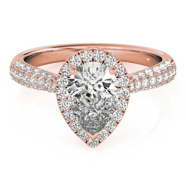 Three Rows Pavé Tapered Halo Pear Shape Engagement Ring - Elgrissy Diamonds