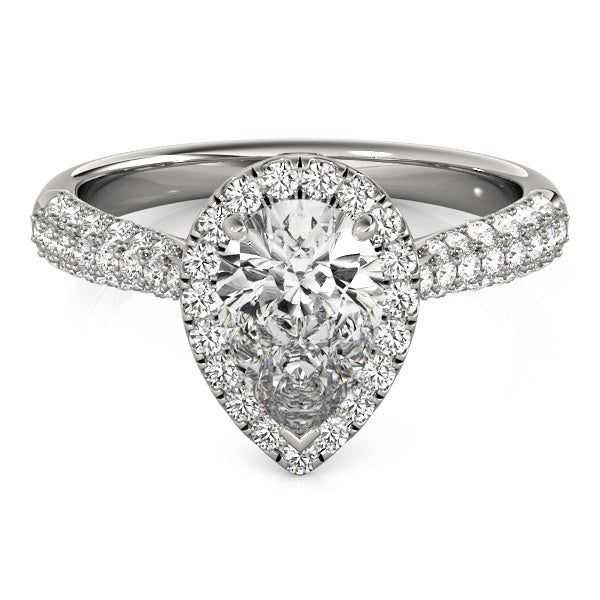 Three Rows Pavé Tapered Halo Pear Shape Engagement Ring - Elgrissy Diamonds