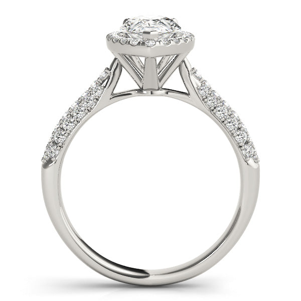 Three Rows Pavé Tapered Halo Pear Shape Engagement Ring - Elgrissy Diamonds