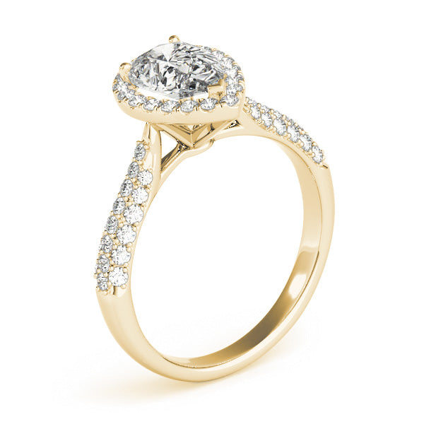 Three Rows Pavé Tapered Halo Pear Shape Engagement Ring - Elgrissy Diamonds