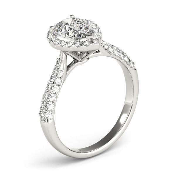 Three Rows Pavé Tapered Halo Pear Shape Engagement Ring - Elgrissy Diamonds