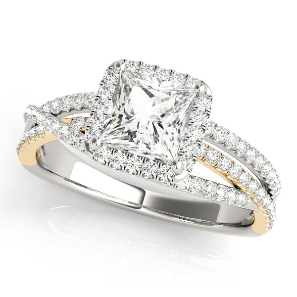 Multi Row Free Form Halo Princess Cut Engagement Ring - Elgrissy Diamonds