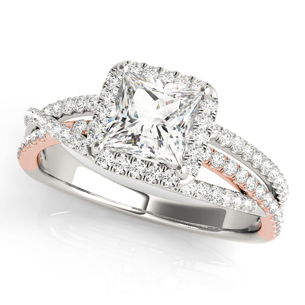 Multi Row Free Form Halo Princess Cut Engagement Ring - Elgrissy Diamonds