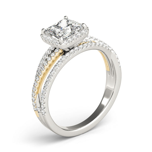 Multi Row Free Form Halo Princess Cut Engagement Ring - Elgrissy Diamonds