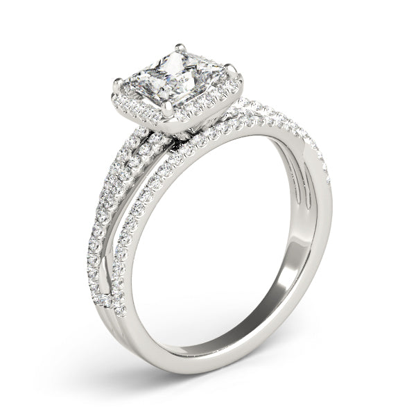 Multi Row Free Form Halo Princess Cut Engagement Ring - Elgrissy Diamonds