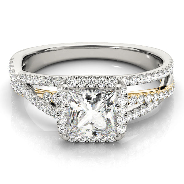 Multi Row Free Form Halo Princess Cut Engagement Ring - Elgrissy Diamonds