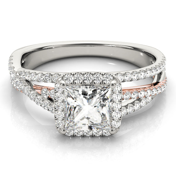 Multi Row Free Form Halo Princess Cut Engagement Ring - Elgrissy Diamonds
