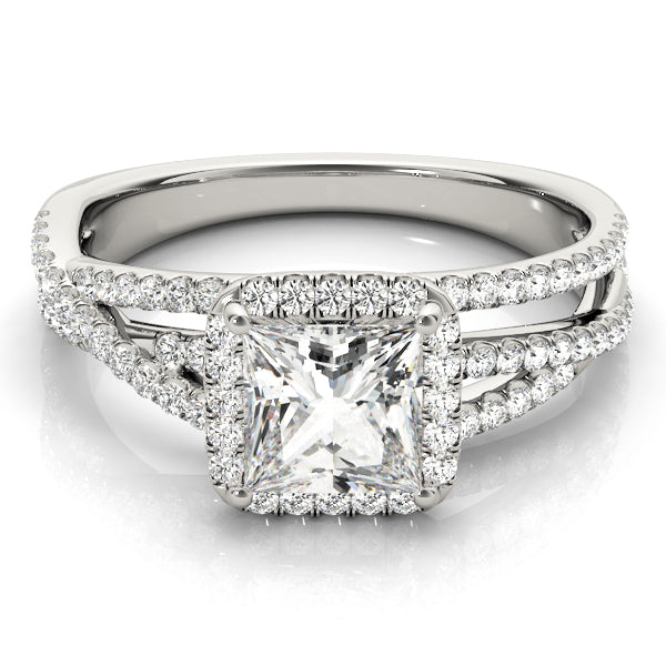 Multi Row Free Form Halo Princess Cut Engagement Ring - Elgrissy Diamonds