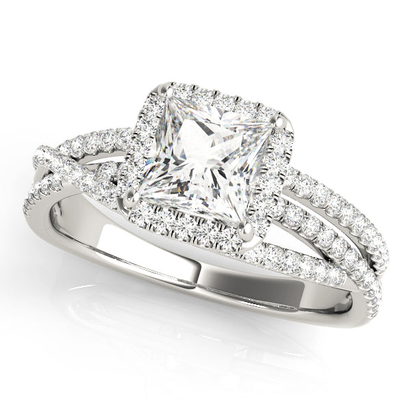 Multi Row Free Form Halo Princess Cut Engagement Ring - Elgrissy Diamonds