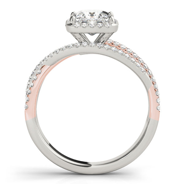 Multi Row Free Form Halo Princess Cut Engagement Ring - Elgrissy Diamonds