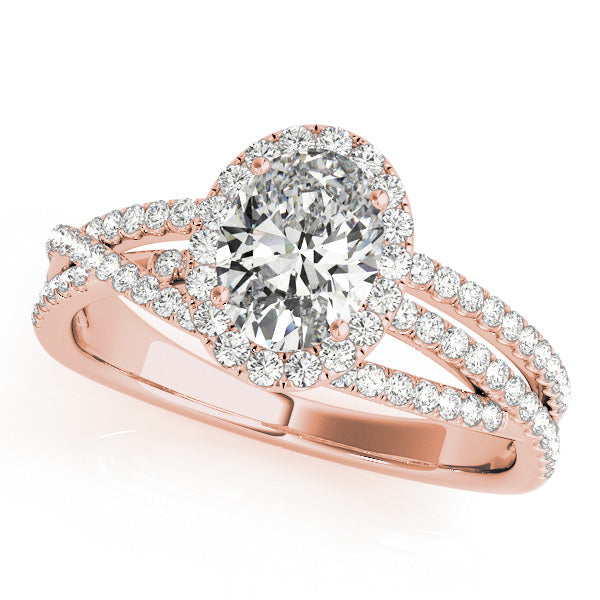 Multi Row Split Shank Oval Halo Engagement Ring - Elgrissy Diamonds