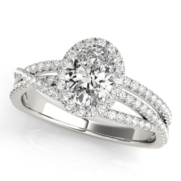 Multi Row Split Shank Oval Halo Engagement Ring - Elgrissy Diamonds