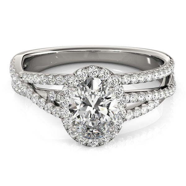 Multi Row Split Shank Oval Halo Engagement Ring - Elgrissy Diamonds