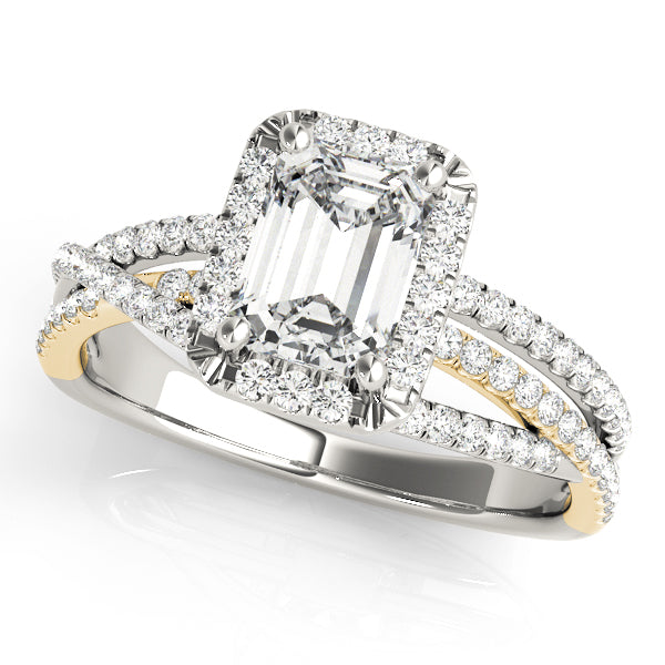 Halo Multi Row Twist Emerald Cut Engagement Ring - Elgrissy Diamonds