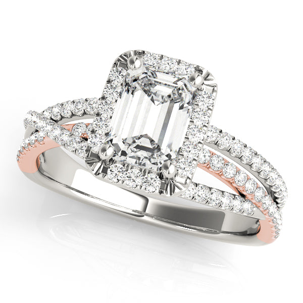 Halo Multi Row Twist Emerald Cut Engagement Ring - Elgrissy Diamonds