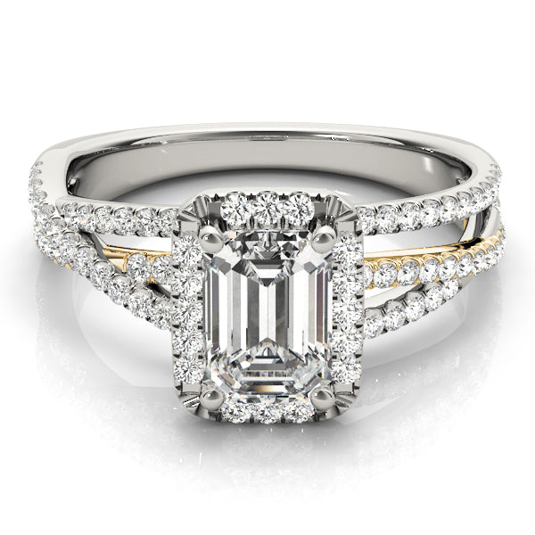 Halo Multi Row Twist Emerald Cut Engagement Ring - Elgrissy Diamonds