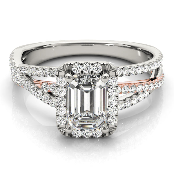 Halo Multi Row Twist Emerald Cut Engagement Ring - Elgrissy Diamonds